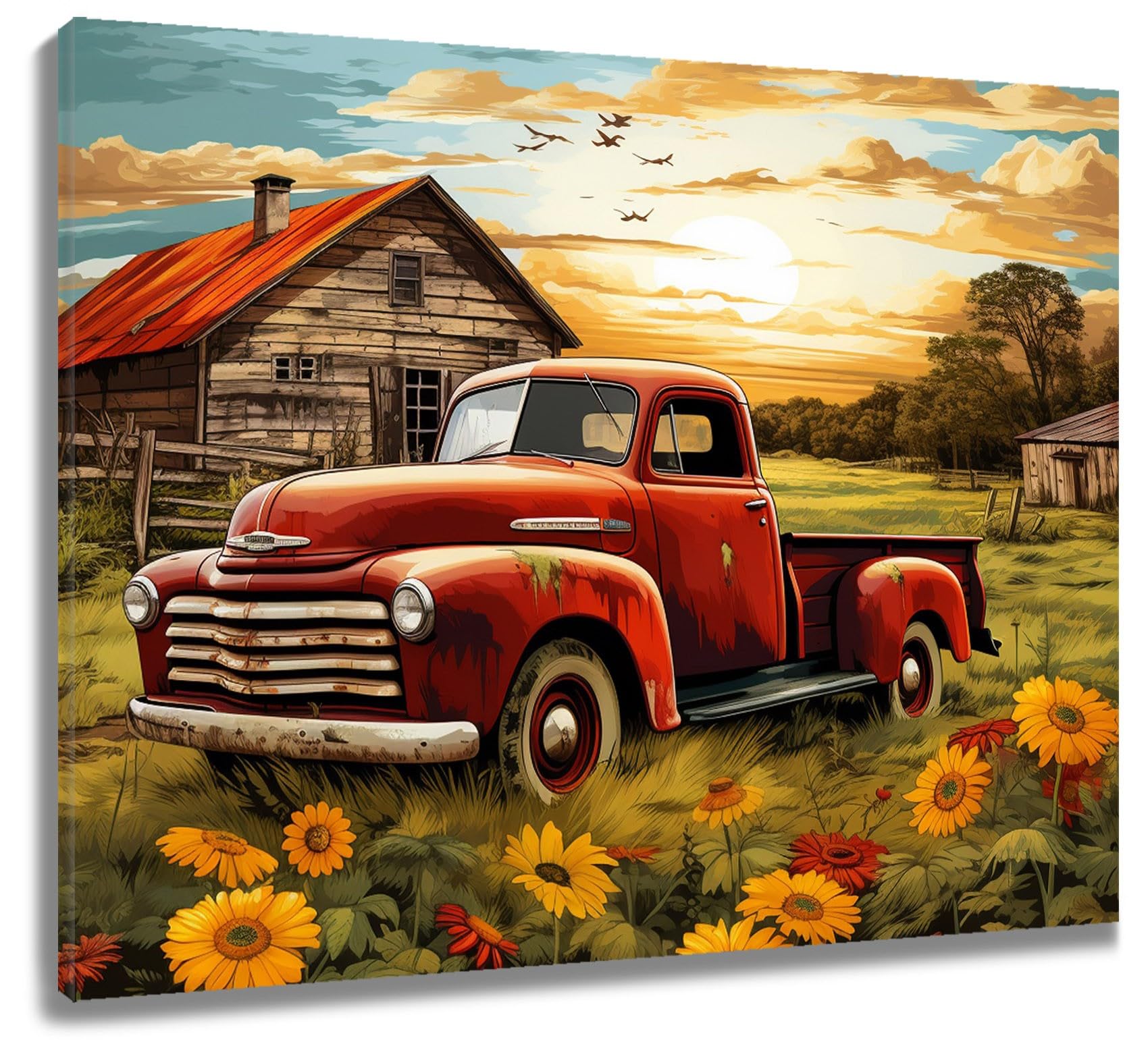 ☆ TRUCK FURNITURE 草花染色　アートフレーム Amazon.com: MEUNEAR Rustic Farmhouse Canvas Wall Art Red Retro